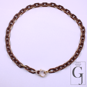 Amazing Brown Pearl Enamel Necklace With Lab Grown Diamonds - Brass Jewelry Handmade Finish Jewelry