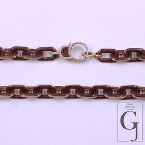 Amazing Brown Pearl Enamel Necklace With Lab Grown Diamonds - Brass Jewelry Handmade Finish Jewelry