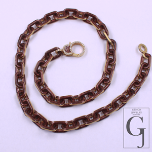Amazing Brown Pearl Enamel Necklace With Lab Grown Diamonds - Brass Jewelry Handmade Finish Jewelry