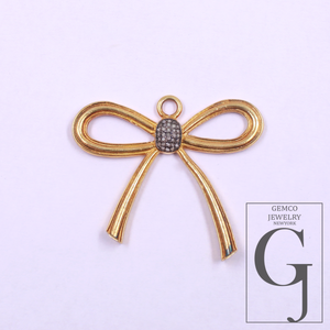 Designer Bow Pendant Rosecut Pave Diamond Pendant - Sterling Silver Handmade Diamond Charm Jewelry Gift For Her