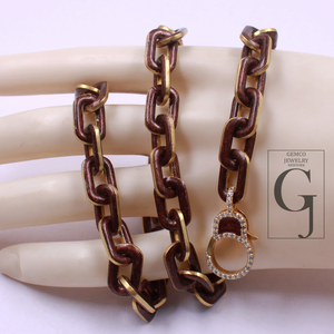 Amazing Brown Pearl Enamel Necklace With Lab Grown Diamonds - Brass Jewelry Handmade Finish Jewelry
