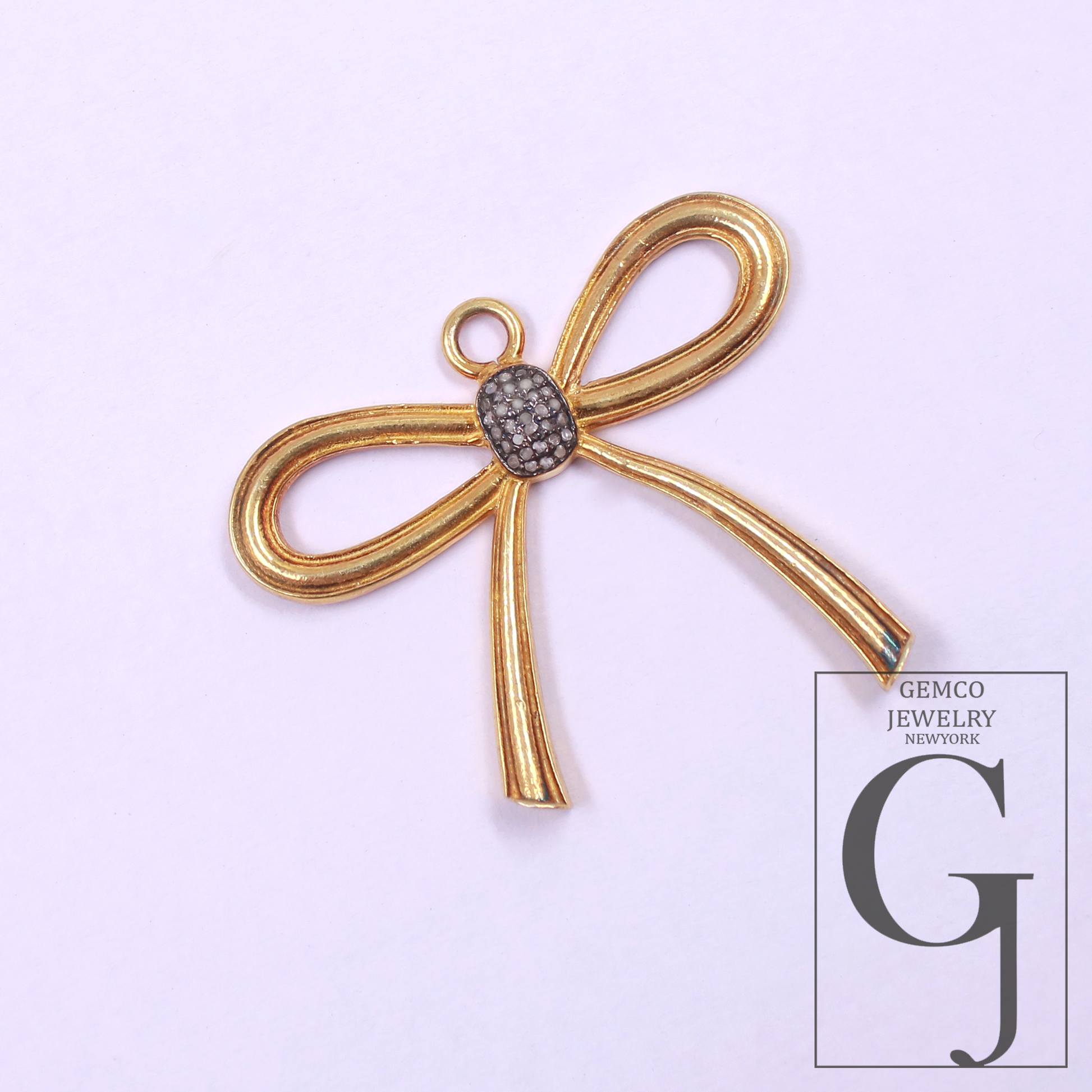 Designer Bow Pendant Rosecut Pave Diamond Pendant - Sterling Silver Handmade Diamond Charm Jewelry Gift For Her