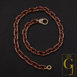 Amazing Brown Pearl Enamel Necklace With Lab Grown Diamonds - Brass Jewelry Handmade Finish Jewelry