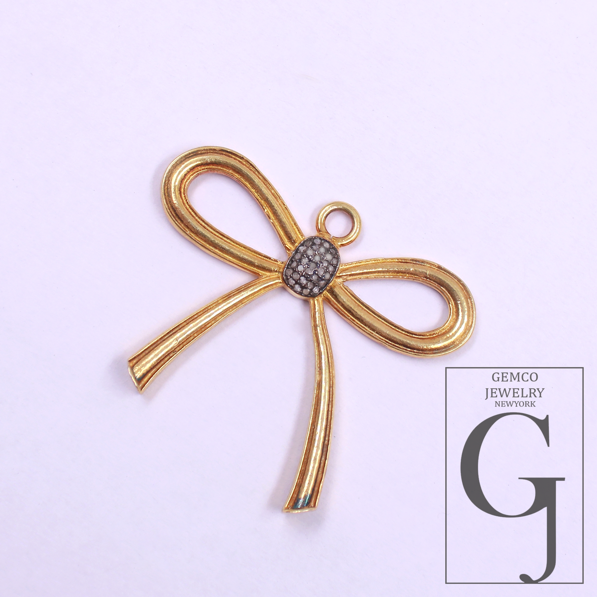 Designer Bow Pendant Rosecut Pave Diamond Pendant - Sterling Silver Handmade Diamond Charm Jewelry Gift For Her
