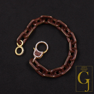 One Of A Kind Brown Pearl Enamel Bracelet - Lab Grown Diamonds Brass Bracelet Handmade Finish Jewelry For Her