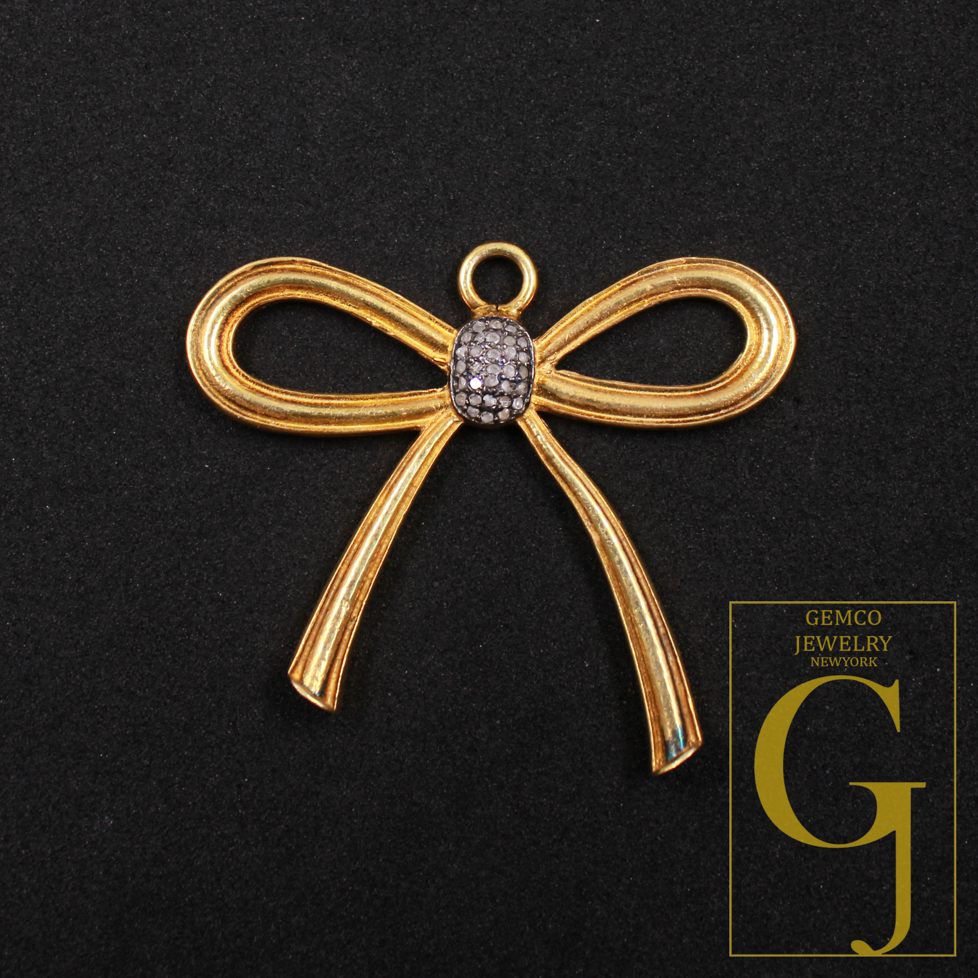 Designer Bow Pendant Rosecut Pave Diamond Pendant - Sterling Silver Handmade Diamond Charm Jewelry Gift For Her