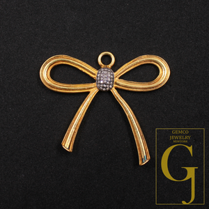 Designer Bow Pendant Rosecut Pave Diamond Pendant - Sterling Silver Handmade Diamond Charm Jewelry Gift For Her