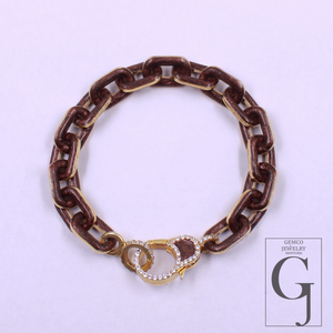 One Of A Kind Brown Pearl Enamel Bracelet - Lab Grown Diamonds Brass Bracelet Handmade Finish Jewelry For Her