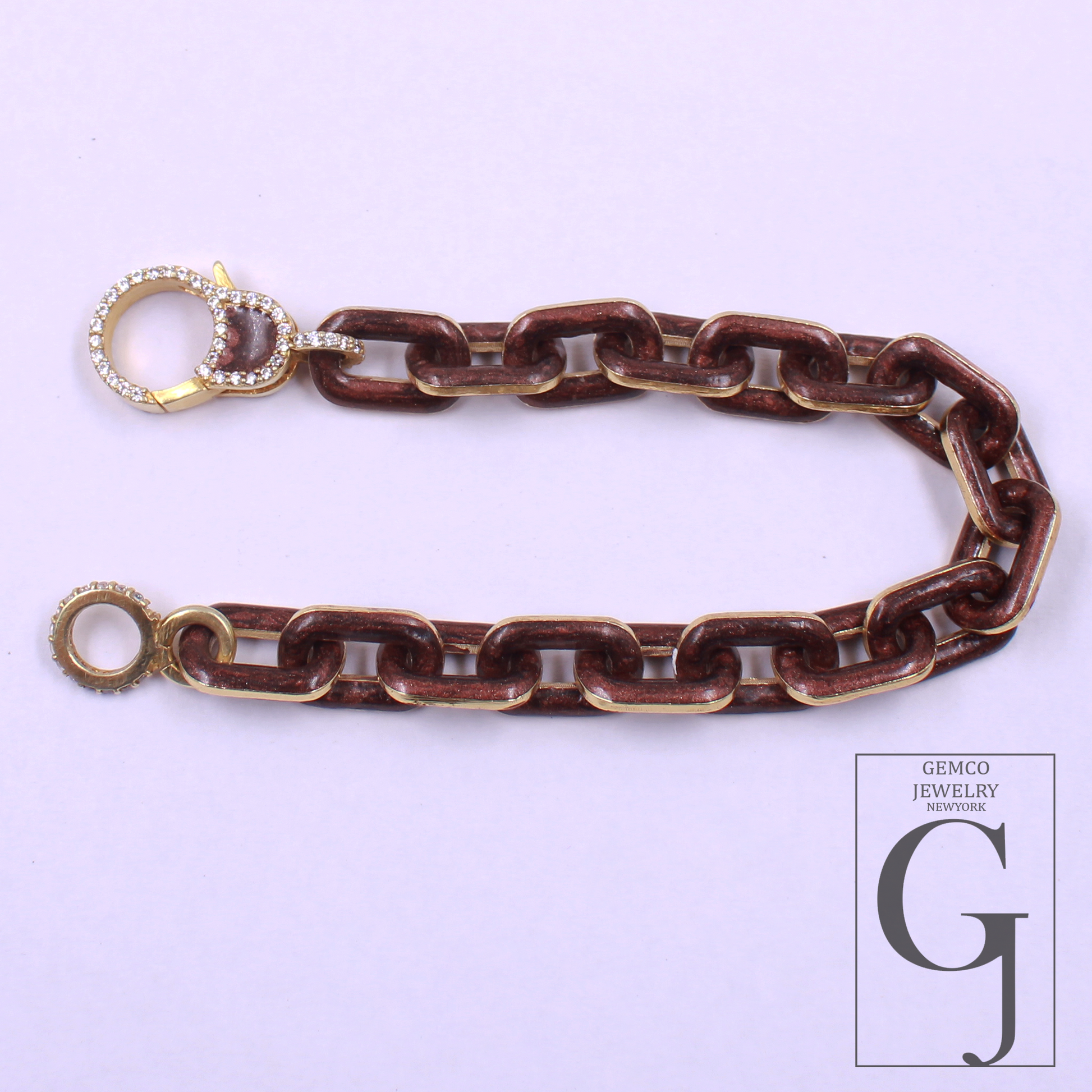 One Of A Kind Brown Pearl Enamel Bracelet - Lab Grown Diamonds Brass Bracelet Handmade Finish Jewelry For Her