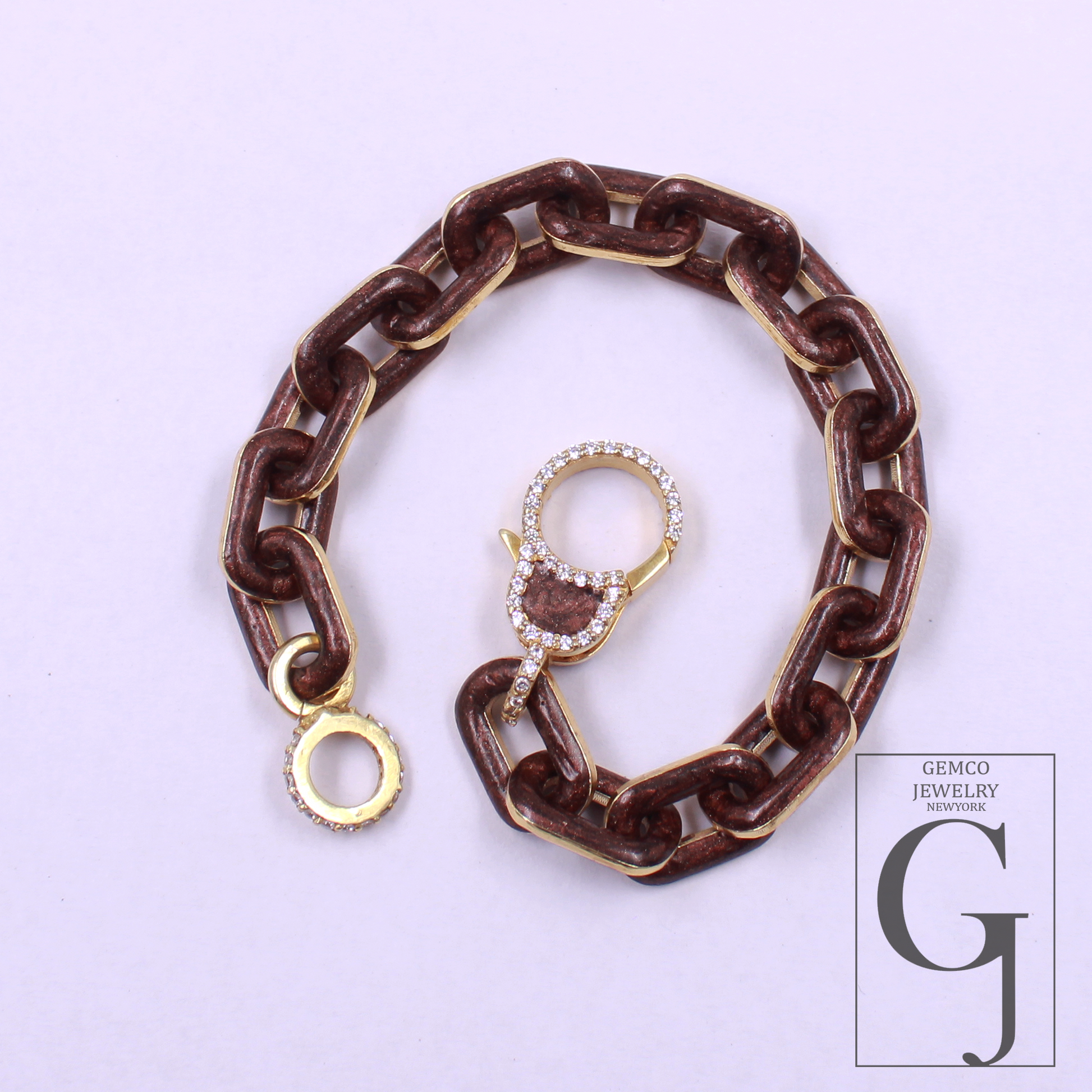 One Of A Kind Brown Pearl Enamel Bracelet - Lab Grown Diamonds Brass Bracelet Handmade Finish Jewelry For Her