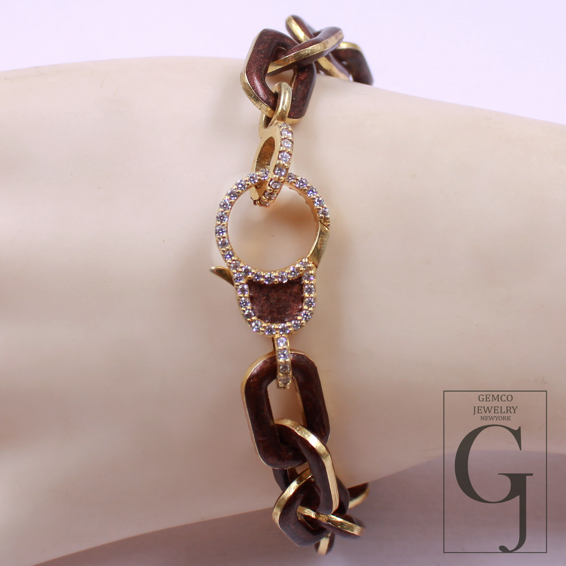 One Of A Kind Brown Pearl Enamel Bracelet - Lab Grown Diamonds Brass Bracelet Handmade Finish Jewelry For Her