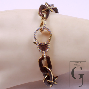 One Of A Kind Brown Pearl Enamel Bracelet - Lab Grown Diamonds Brass Bracelet Handmade Finish Jewelry For Her