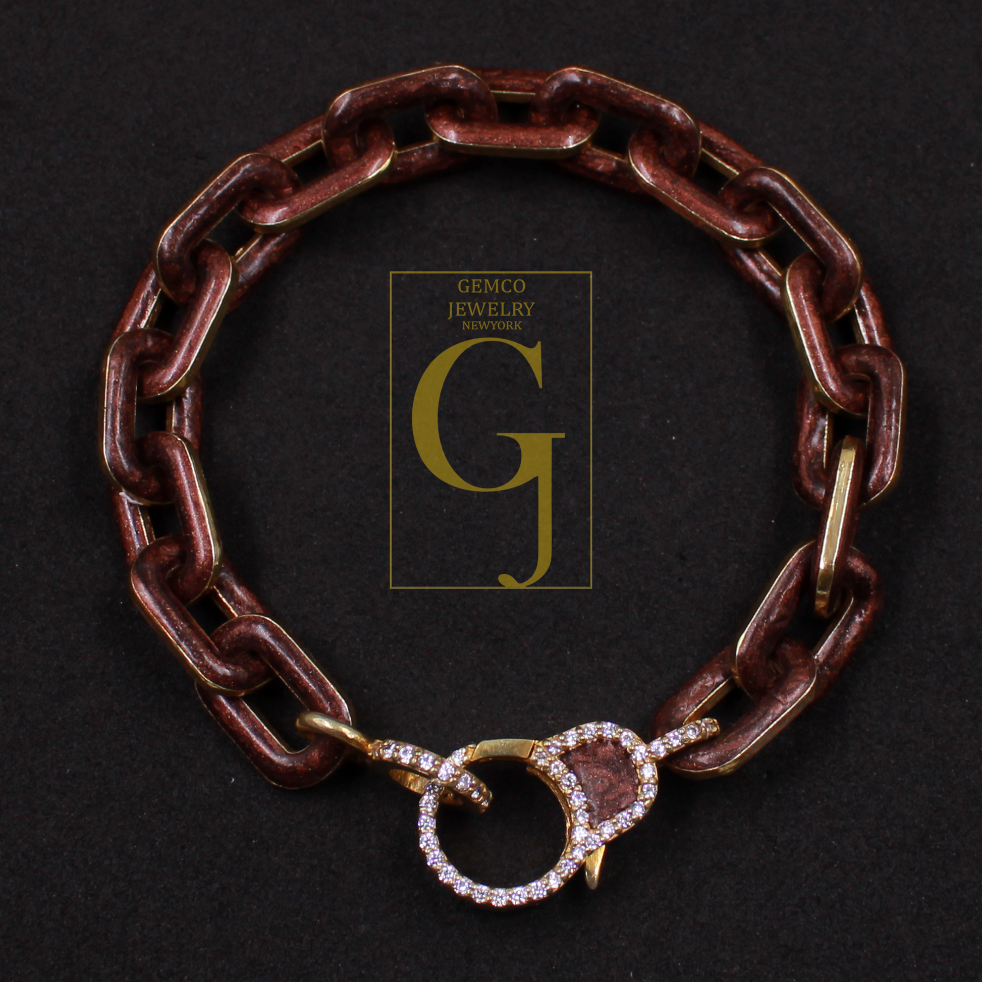 One Of A Kind Brown Pearl Enamel Bracelet - Lab Grown Diamonds Brass Bracelet Handmade Finish Jewelry For Her