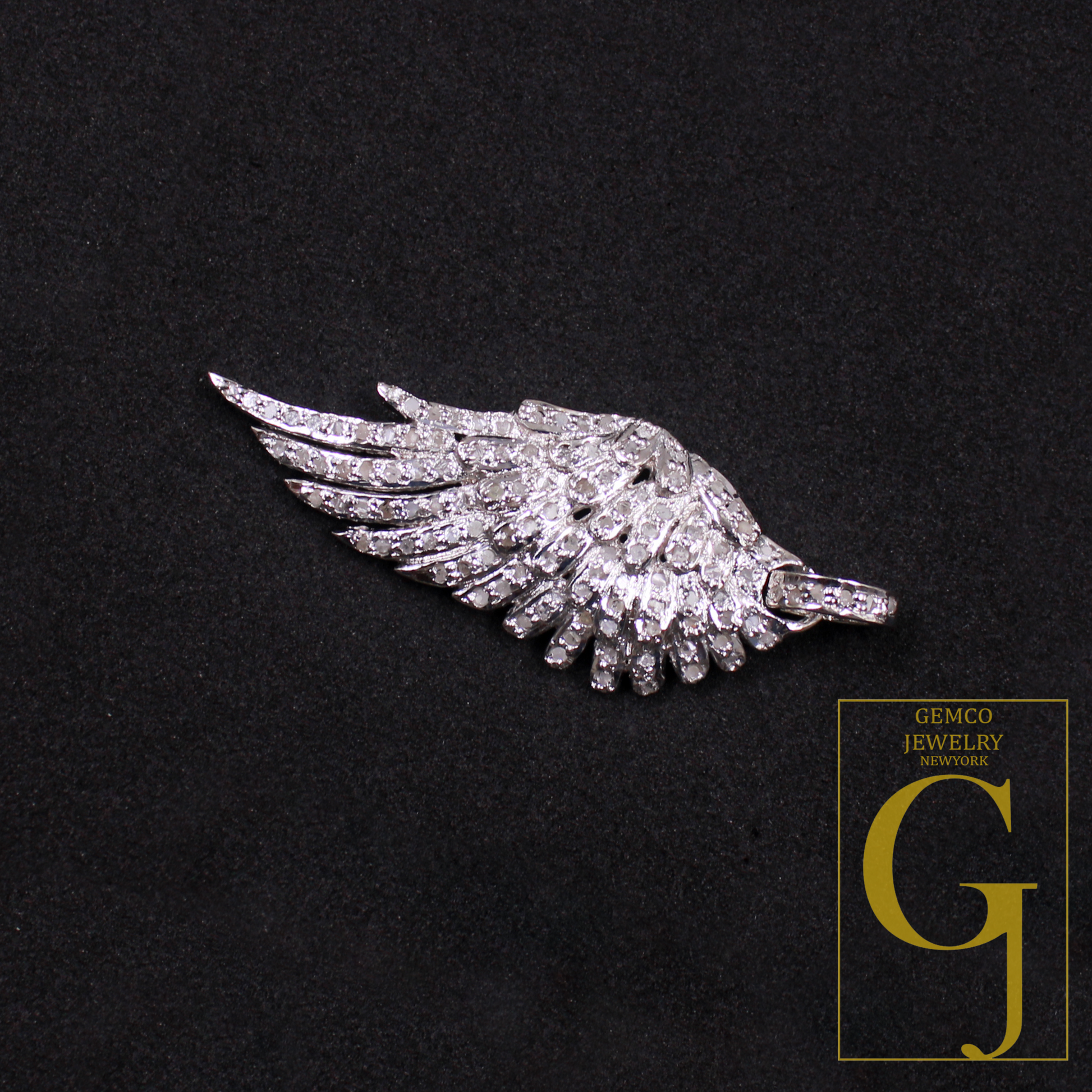 Designer Rosecut Pave Diamond Feather Pendant - 925 Sterling Silver Handmade Finish Diamond Jewelry Gift For Her