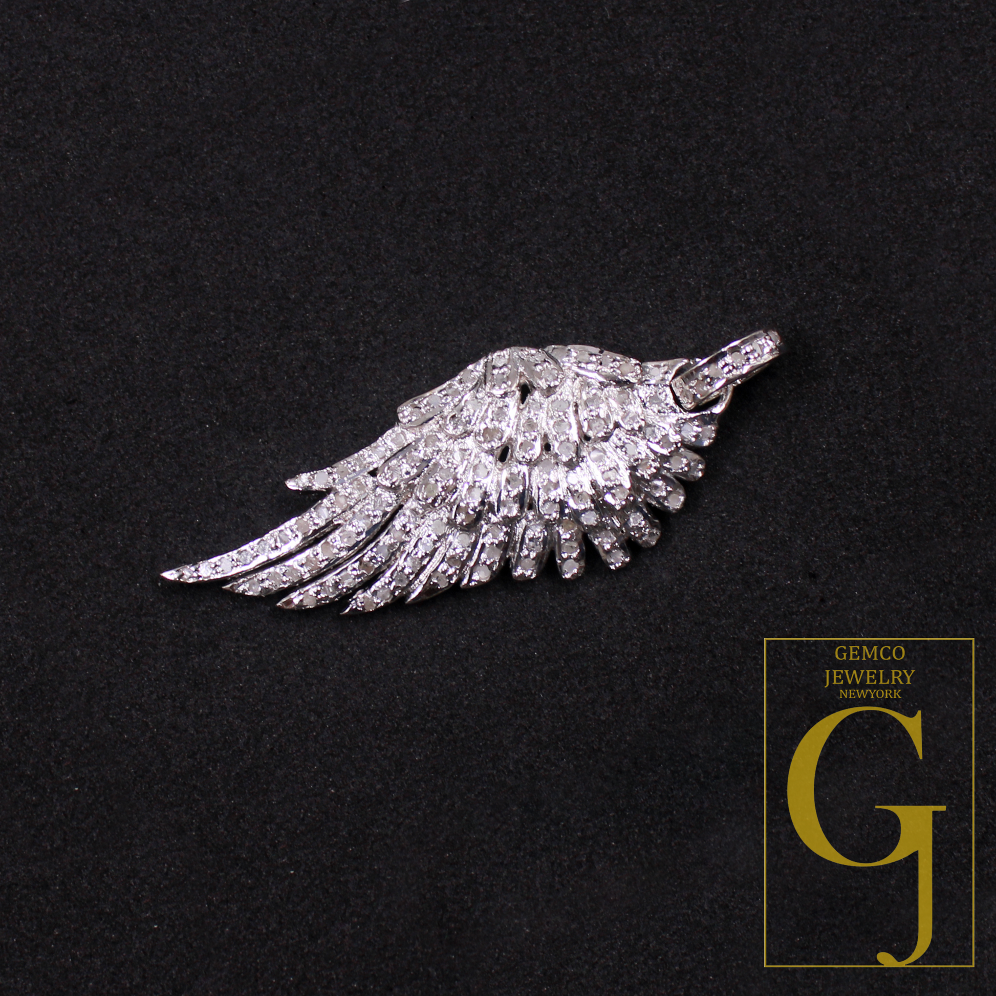 Designer Rosecut Pave Diamond Feather Pendant - 925 Sterling Silver Handmade Finish Diamond Jewelry Gift For Her