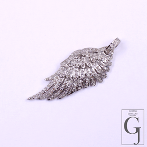 Designer Rosecut Pave Diamond Feather Pendant - 925 Sterling Silver Handmade Finish Diamond Jewelry Gift For Her