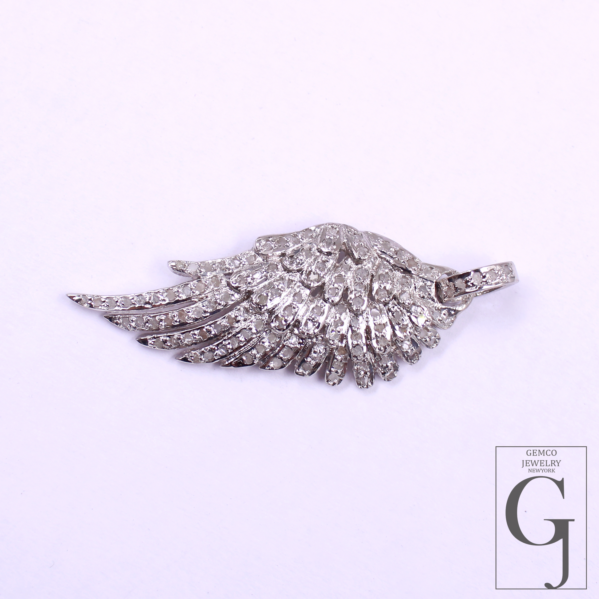 Designer Rosecut Pave Diamond Feather Pendant - 925 Sterling Silver Handmade Finish Diamond Jewelry Gift For Her