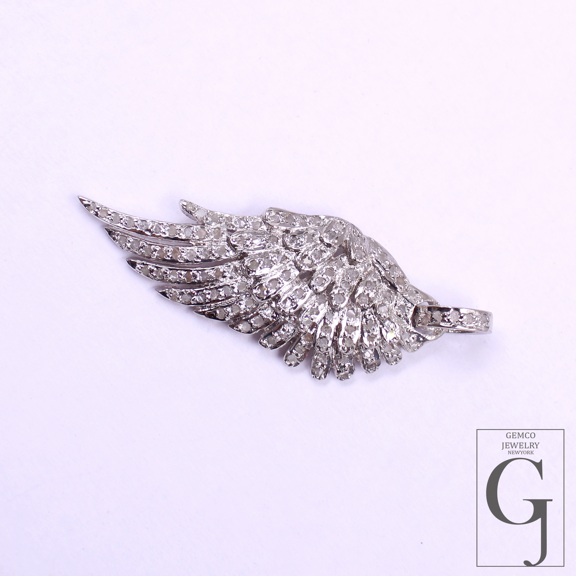Designer Rosecut Pave Diamond Feather Pendant - 925 Sterling Silver Handmade Finish Diamond Jewelry Gift For Her