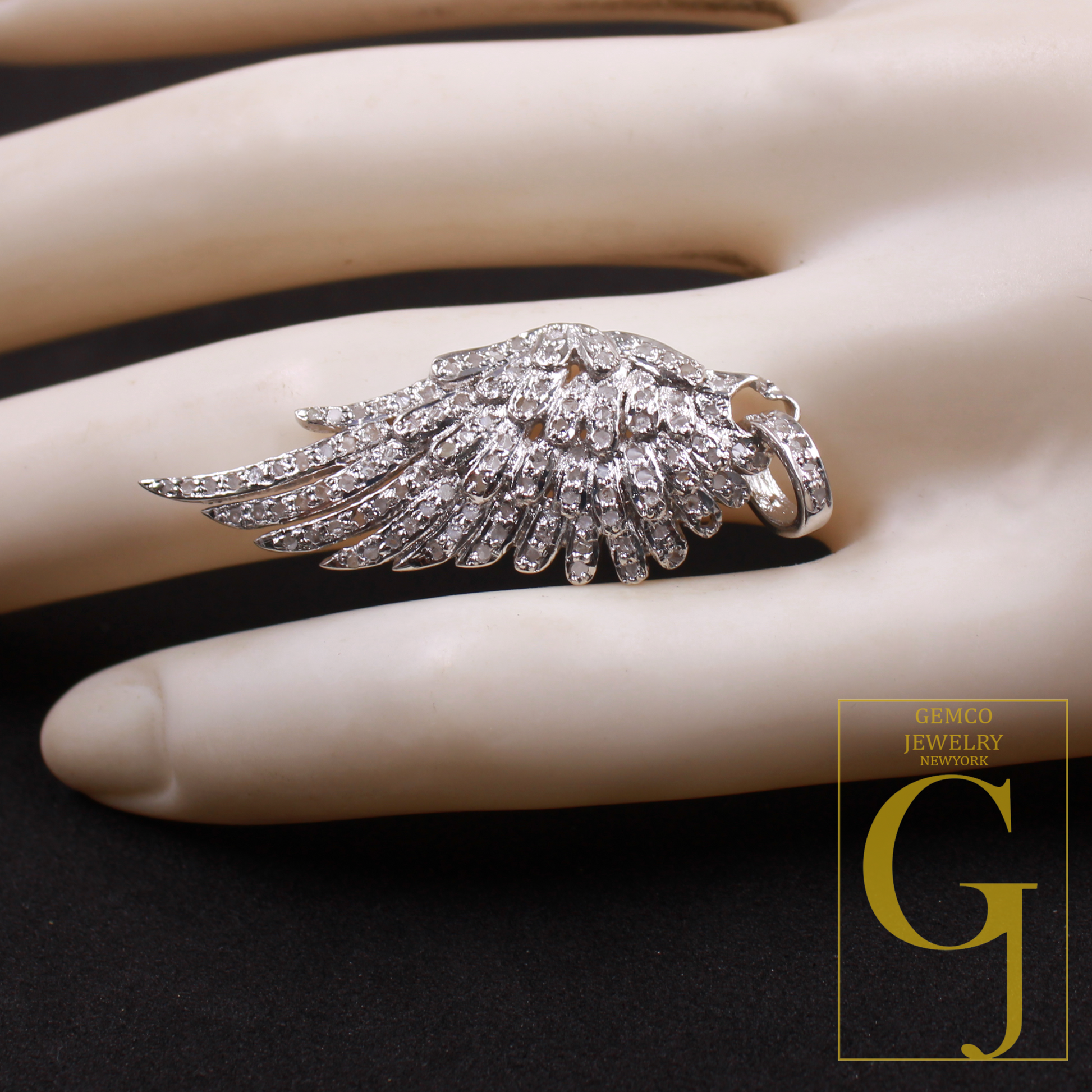 Designer Rosecut Pave Diamond Feather Pendant - 925 Sterling Silver Handmade Finish Diamond Jewelry Gift For Her