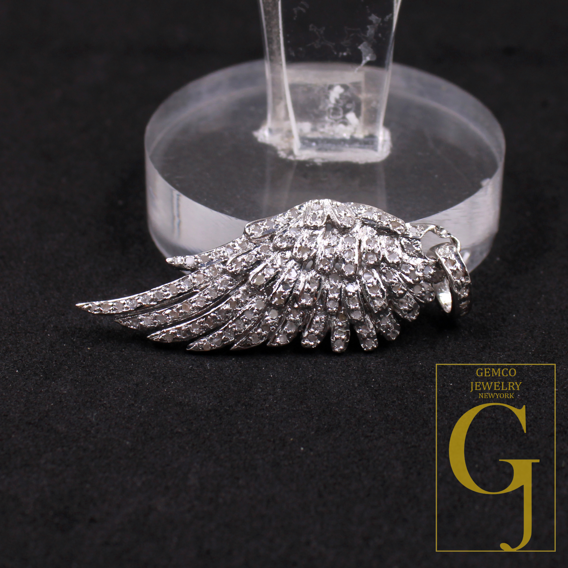 Designer Rosecut Pave Diamond Feather Pendant - 925 Sterling Silver Handmade Finish Diamond Jewelry Gift For Her