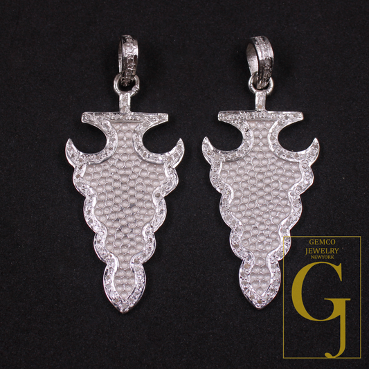 Natural Rosecut Pave Diamond Pendant - 925 Sterling Silver Handmade Shiny Silver Finish Diamond Jewelry Gift For Her