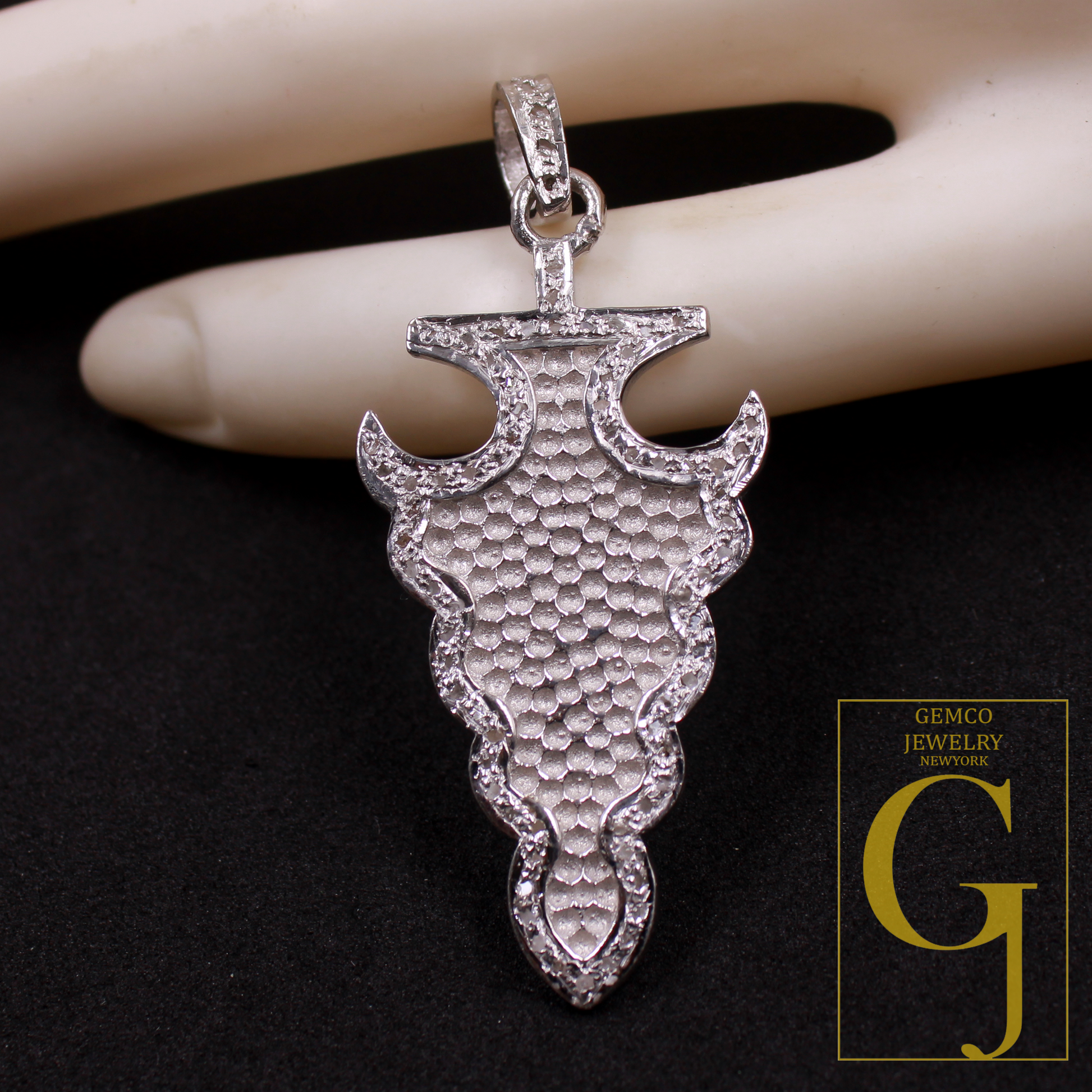 Natural Rosecut Pave Diamond Pendant - 925 Sterling Silver Handmade Shiny Silver Finish Diamond Jewelry Gift For Her