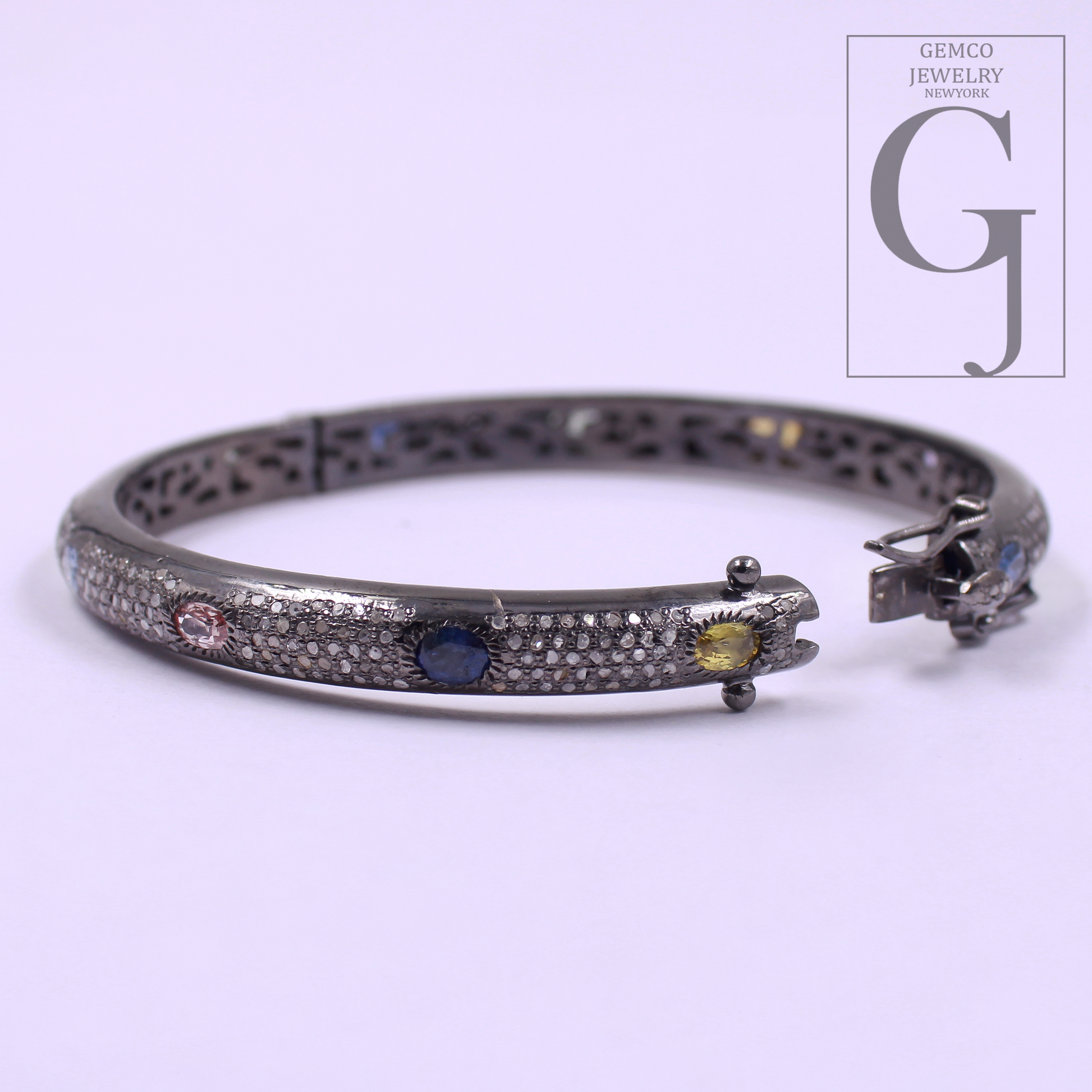 Natural Multi Sapphire Bracelet With Rosecut Pave Diamond - 925 Sterling Silver Handmade Finish Diamond Bracelet Gift For Her