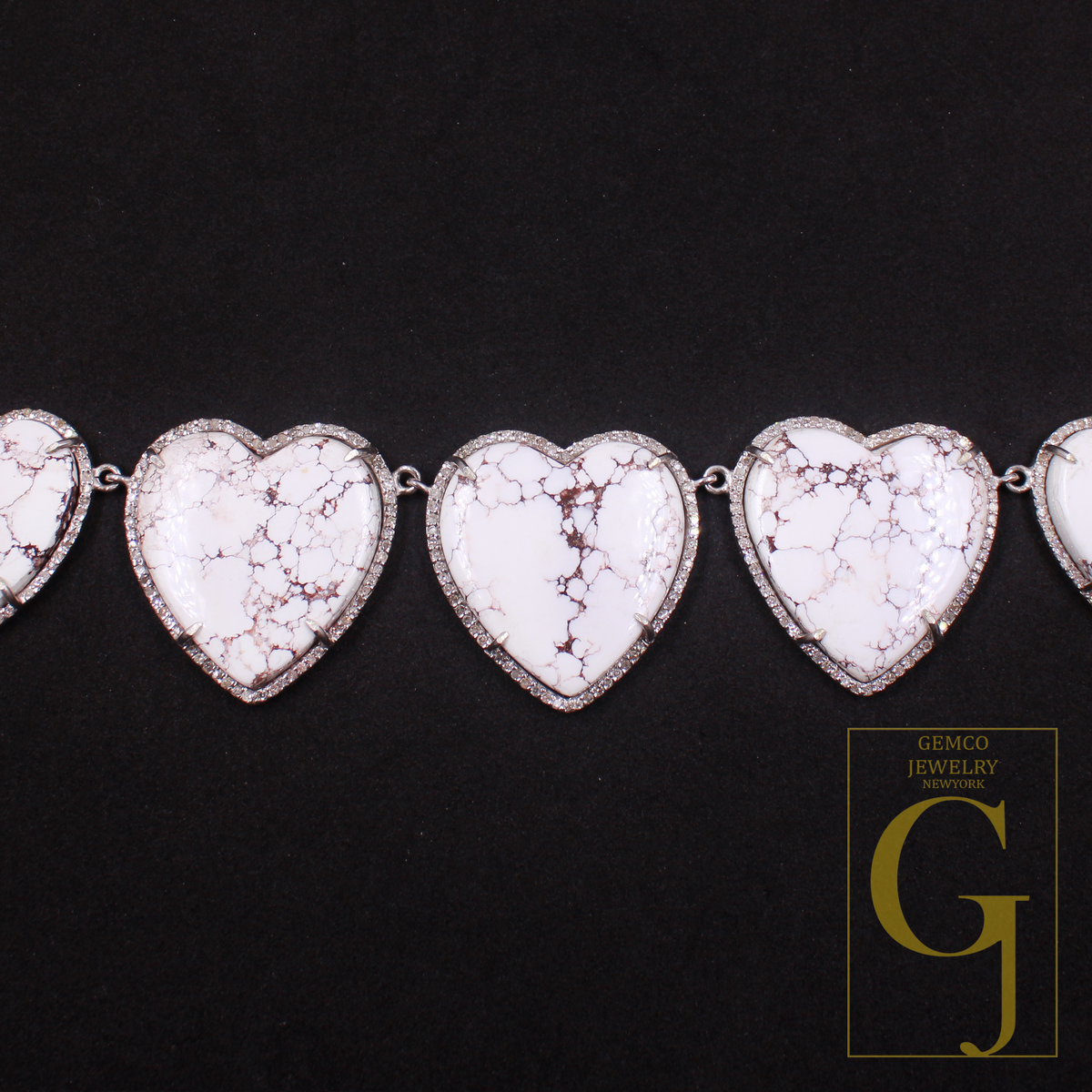 Beautiful Heart Shape White Buffalo Turquoise Necklace With Rosecut Pave Diamond - Sterling Silver Handmade Designer Jewelry Gift For Her