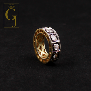 Natural Polki Diamonds Ring - Vermeil Gold Finish 925 Sterling Silver Handmade Designer Polki Diamonds Gift For Her