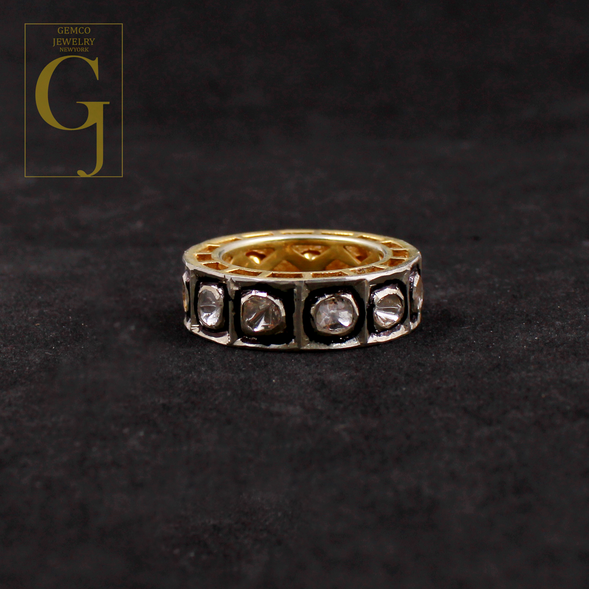 Natural Polki Diamonds Ring - Vermeil Gold Finish 925 Sterling Silver Handmade Designer Polki Diamonds Gift For Her