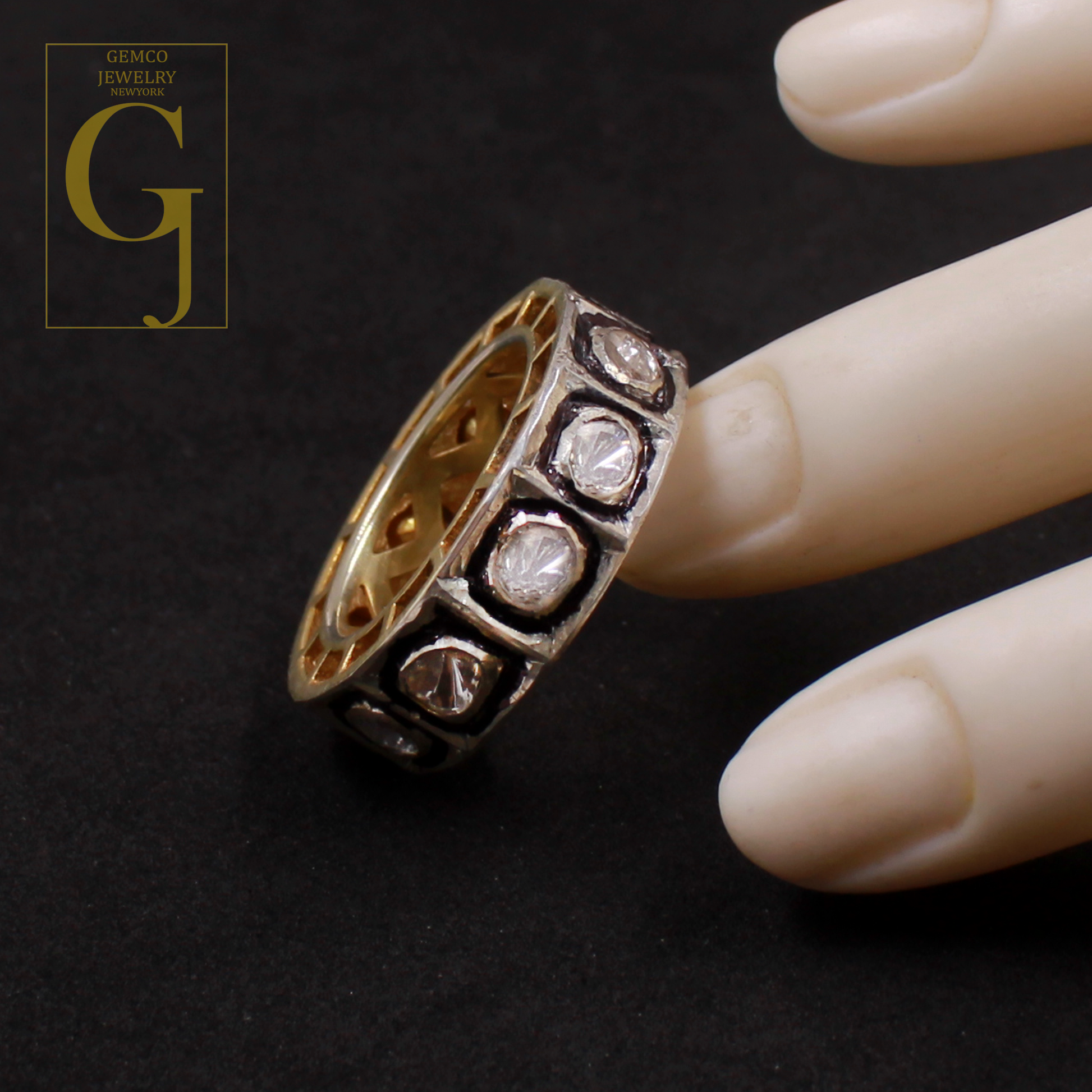 Natural Polki Diamonds Ring - Vermeil Gold Finish 925 Sterling Silver Handmade Designer Polki Diamonds Gift For Her