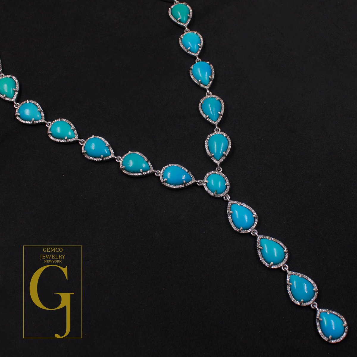 Natural Arizona Turquoise Necklace With Rosecut Diamonds 925 Sterling Silver Handmade Finish Arizona Turquoise Jewelry Wedding Gift For Her