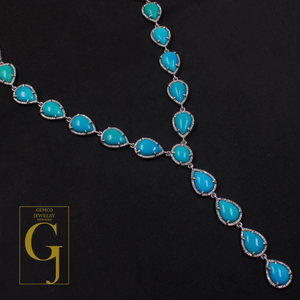Natural Arizona Turquoise Necklace With Rosecut Diamonds 925 Sterling Silver Handmade Finish Arizona Turquoise Jewelry Wedding Gift For Her