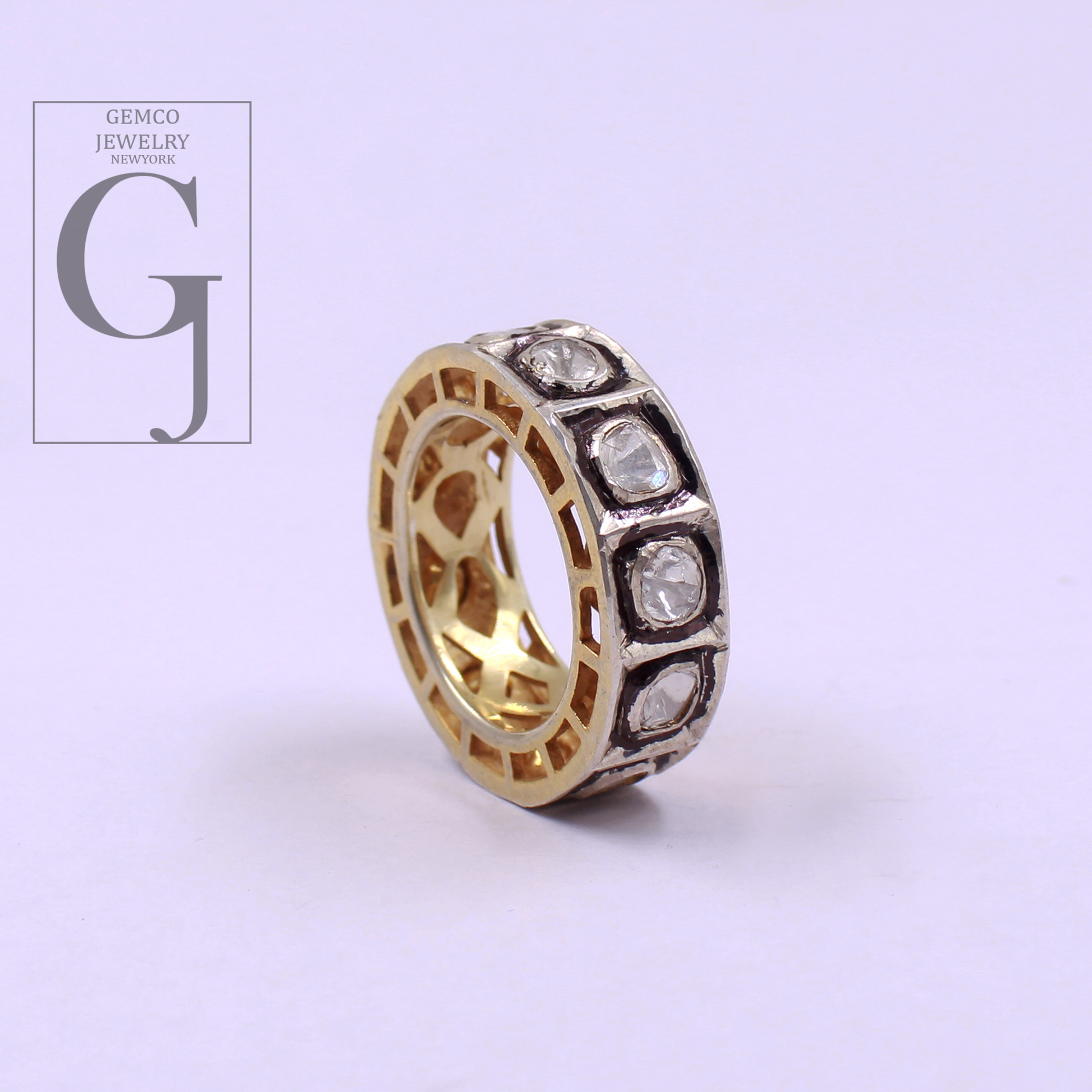 Natural Polki Diamonds Ring - Vermeil Gold Finish 925 Sterling Silver Handmade Designer Polki Diamonds Gift For Her