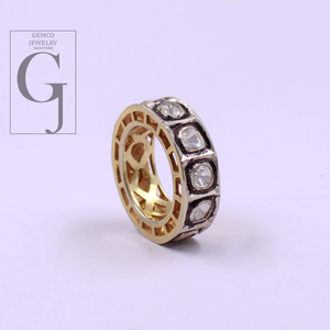 Natural Polki Diamonds Ring - Vermeil Gold Finish 925 Sterling Silver Handmade Designer Polki Diamonds Gift For Her