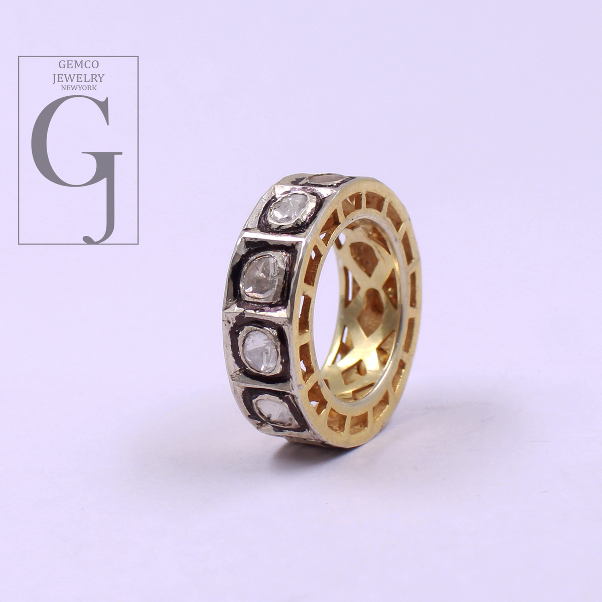 Natural Polki Diamonds Ring - Vermeil Gold Finish 925 Sterling Silver Handmade Designer Polki Diamonds Gift For Her