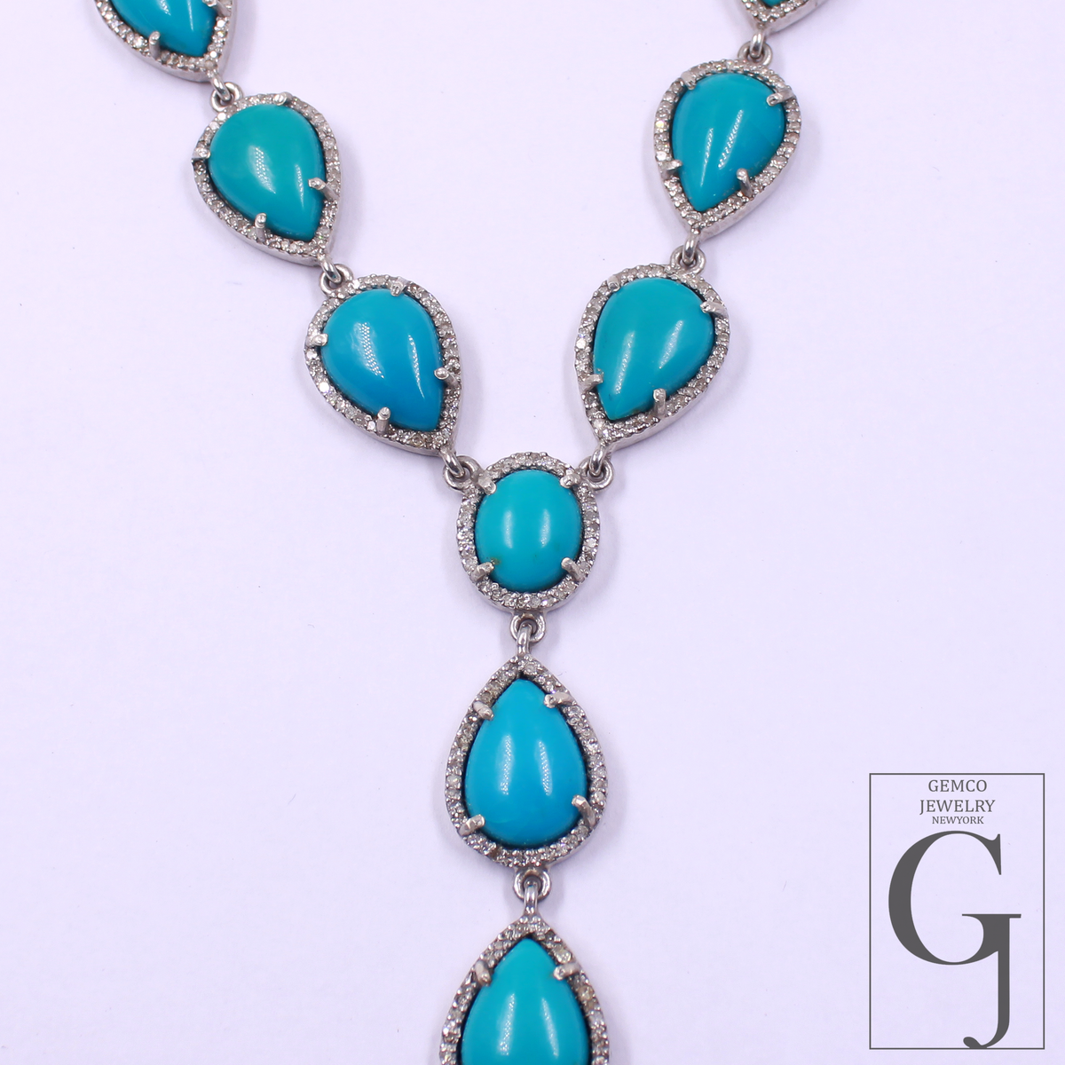 Natural Arizona Turquoise Necklace With Rosecut Diamonds 925 Sterling Silver Handmade Finish Arizona Turquoise Jewelry Wedding Gift For Her