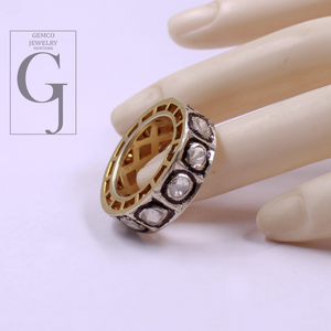 Natural Polki Diamonds Ring - Vermeil Gold Finish 925 Sterling Silver Handmade Designer Polki Diamonds Gift For Her