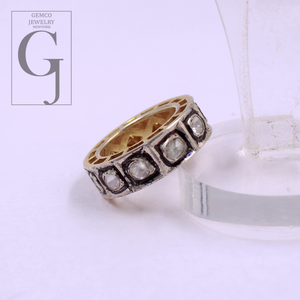 Natural Polki Diamonds Ring - Vermeil Gold Finish 925 Sterling Silver Handmade Designer Polki Diamonds Gift For Her