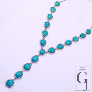 Natural Arizona Turquoise Necklace With Rosecut Diamonds 925 Sterling Silver Handmade Finish Arizona Turquoise Jewelry Wedding Gift For Her