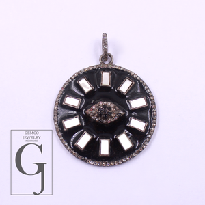 Beautiful Enamel Rosecut Pave Diamond Evil Eye Pendant With Multi Stone - 925 Sterling Silver Handmade Finish Enamel Diamond Jewelry For Her