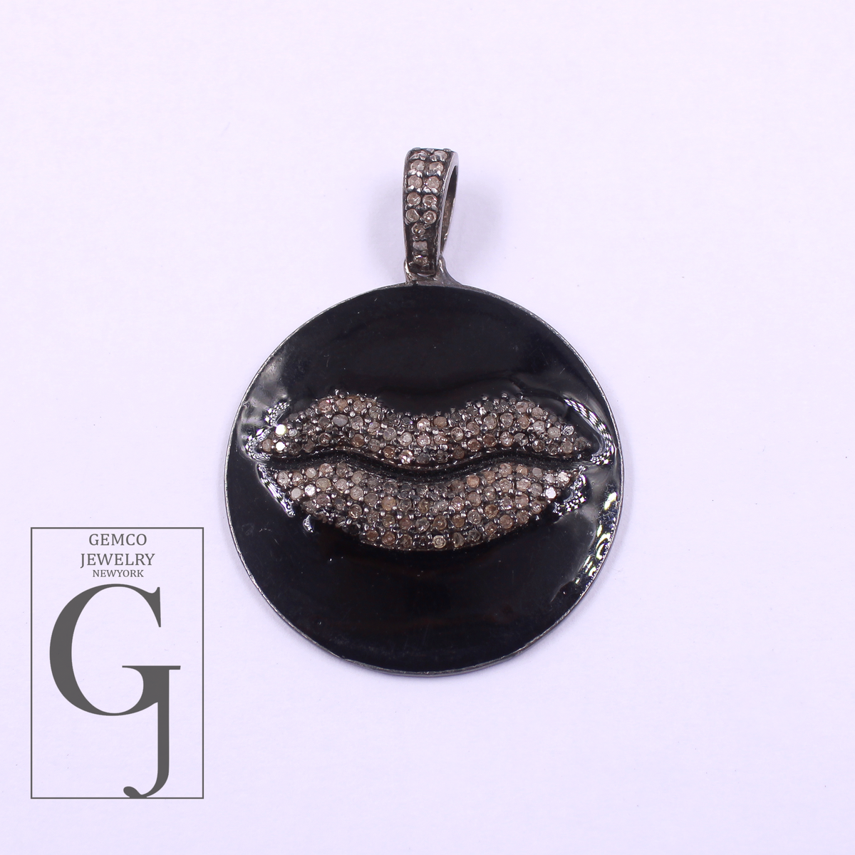 Enamel Lips Pendant With Rosecut Pave Diamonds - 925 Sterling Silver Handmade Pendant Jewelry For Her