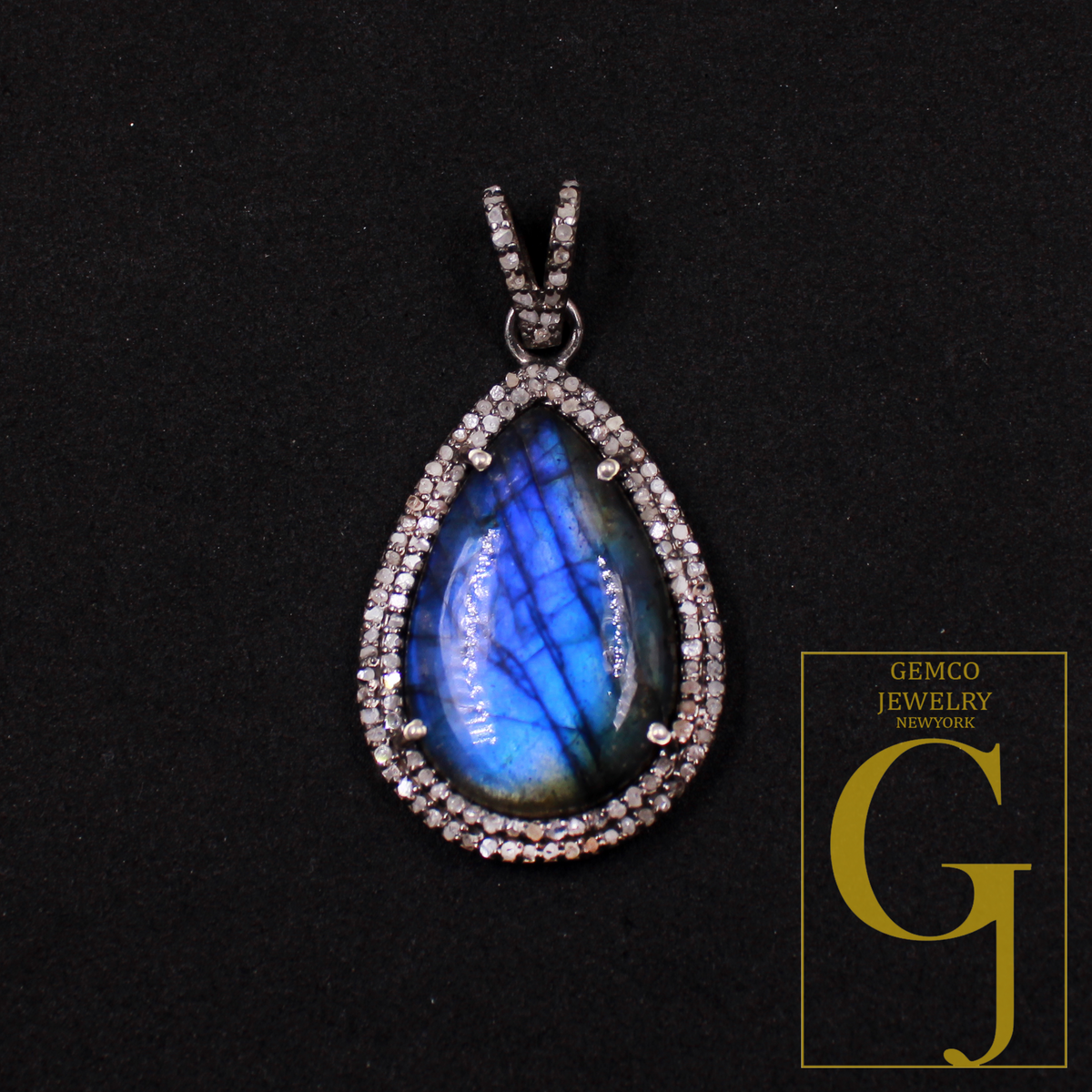 Designer Natural Labradorite Pendant With Rosecut Pave Diamond Sterling Silver Handmade Finish Diamond Jewelry Gift For Her