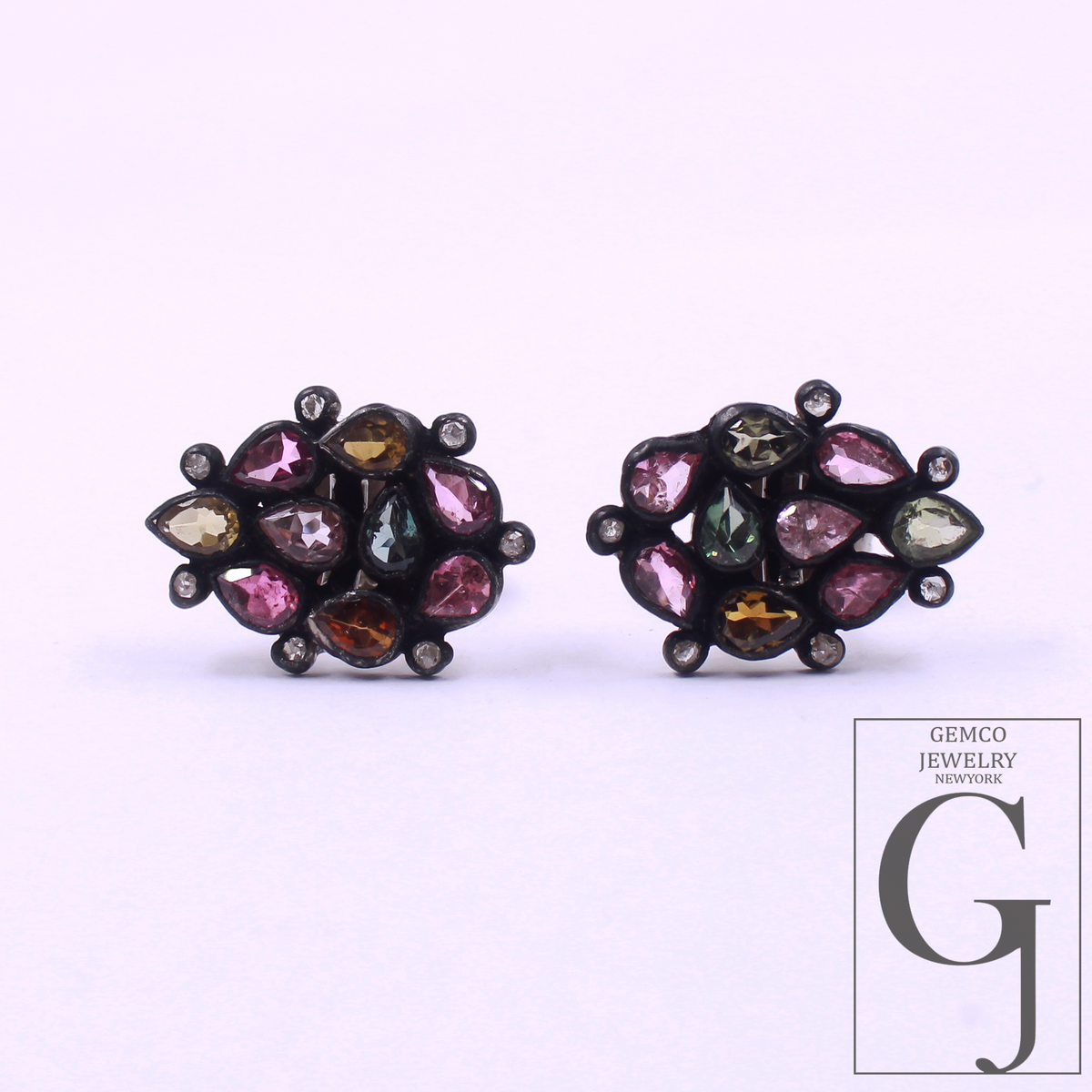 Natural Multi Tourmaline Earrings With Rosecut Pave Diamond 925 Sterling Silver Handmade Finish Earring For Everyday Wear