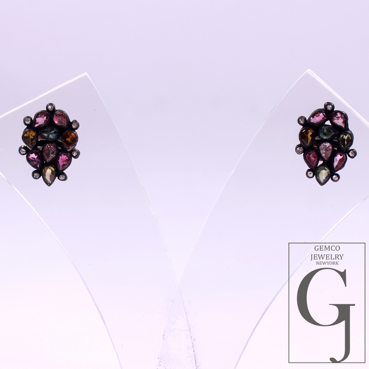 Natural Multi Tourmaline Earrings With Rosecut Pave Diamond 925 Sterling Silver Handmade Finish Earring For Everyday Wear