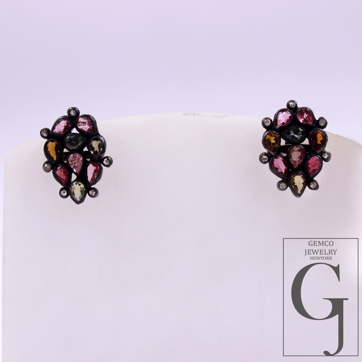 Natural Multi Tourmaline Earrings With Rosecut Pave Diamond 925 Sterling Silver Handmade Finish Earring For Everyday Wear