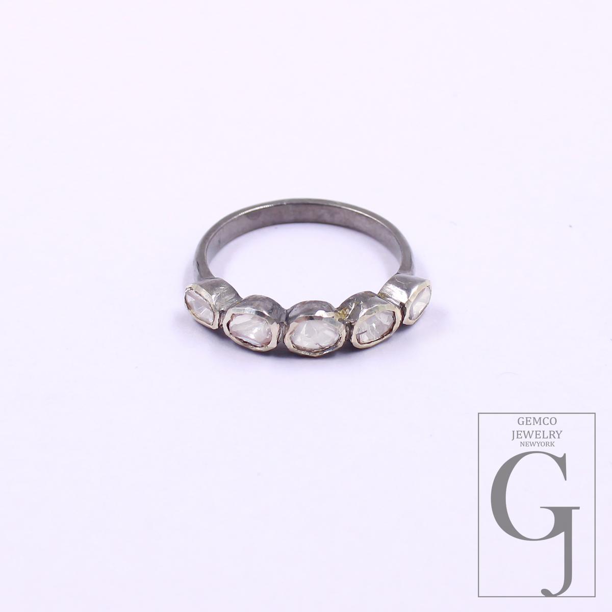 Beautiful Designer Flat Polki Diamond Ring Made In 925 Sterling Silver Handmade Finish Natural Diamond Ring