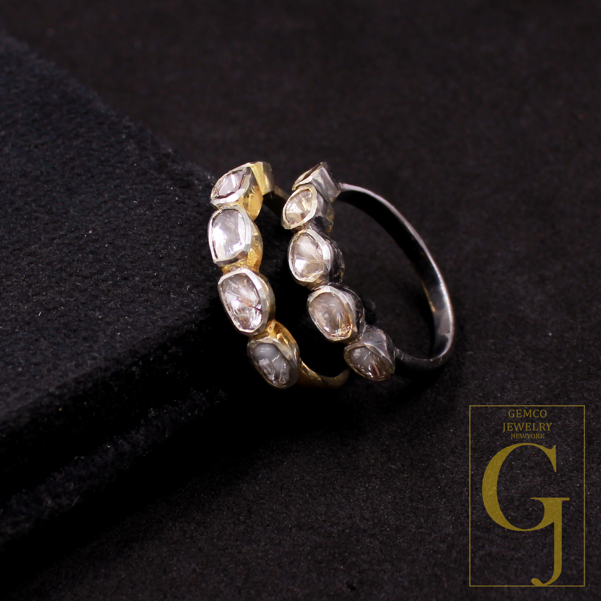 Beautiful Designer Flat Polki Diamond Ring Made In 925 Sterling Silver Handmade Finish Natural Diamond Ring