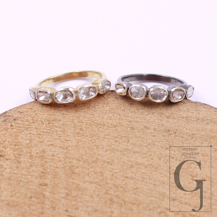 Beautiful Designer Flat Polki Diamond Ring Made In 925 Sterling Silver ...