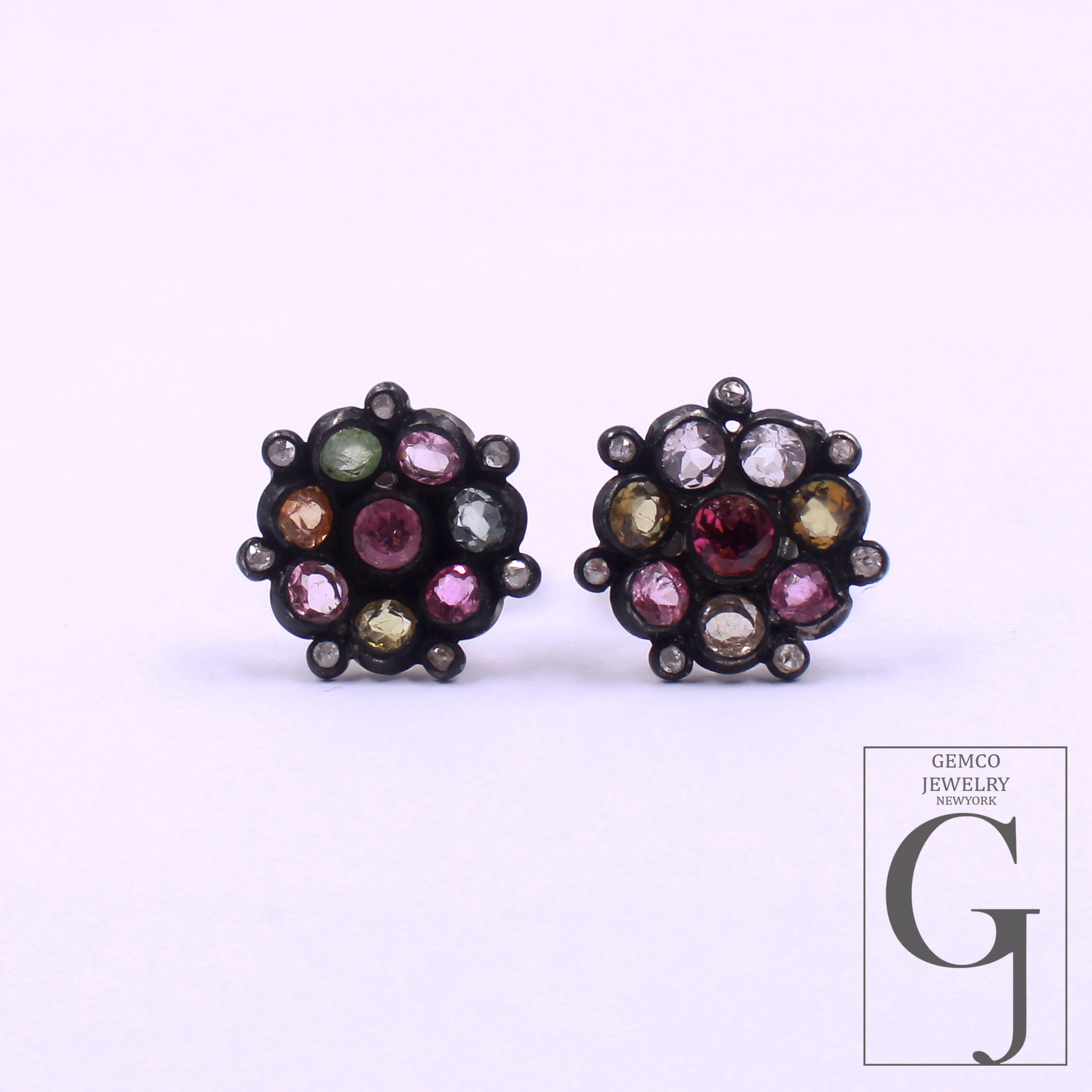 Multi Tourmaline & Rosecut Pave Diamonds Earrings 925 Sterling Silver Handmade Finish Diamond Jewelry Gift For Her